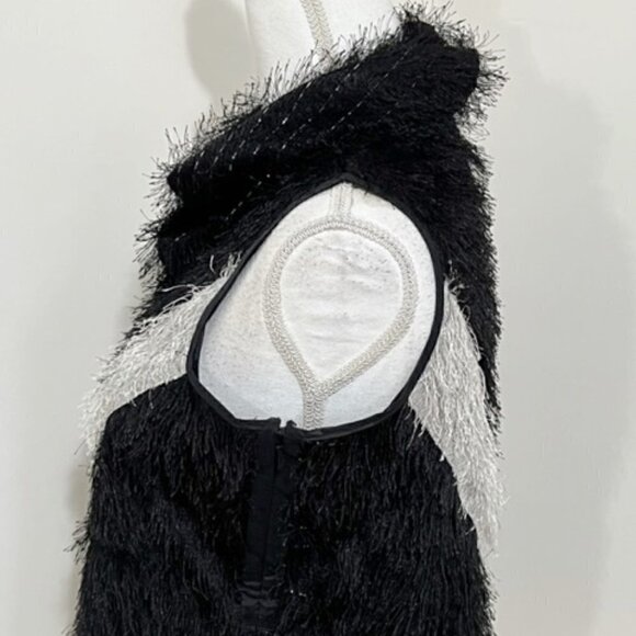 Jamie Sadock Sleeveless Fringe Top Black & Silver w/ Cowl Neckline - Picture 3 of 5